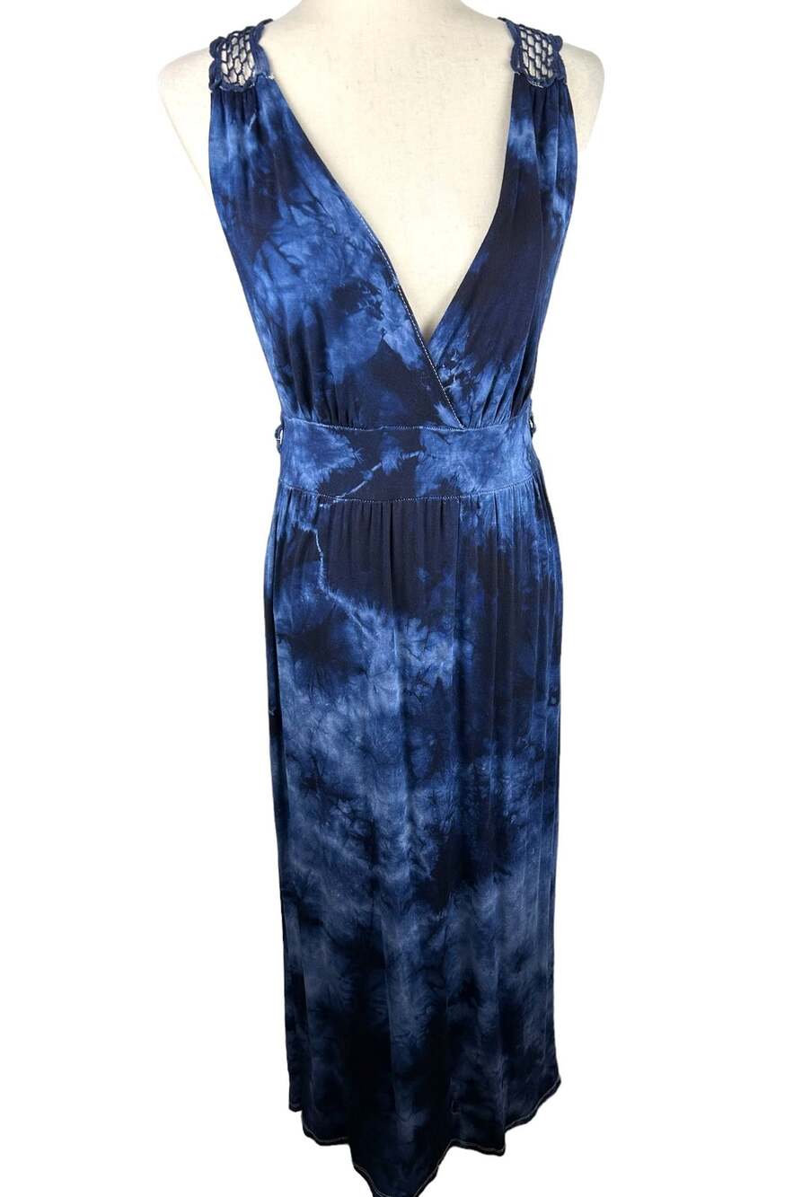 Charlotte Russe Navy Tie Dye Crochet Back Maxi Dress Size M EUC